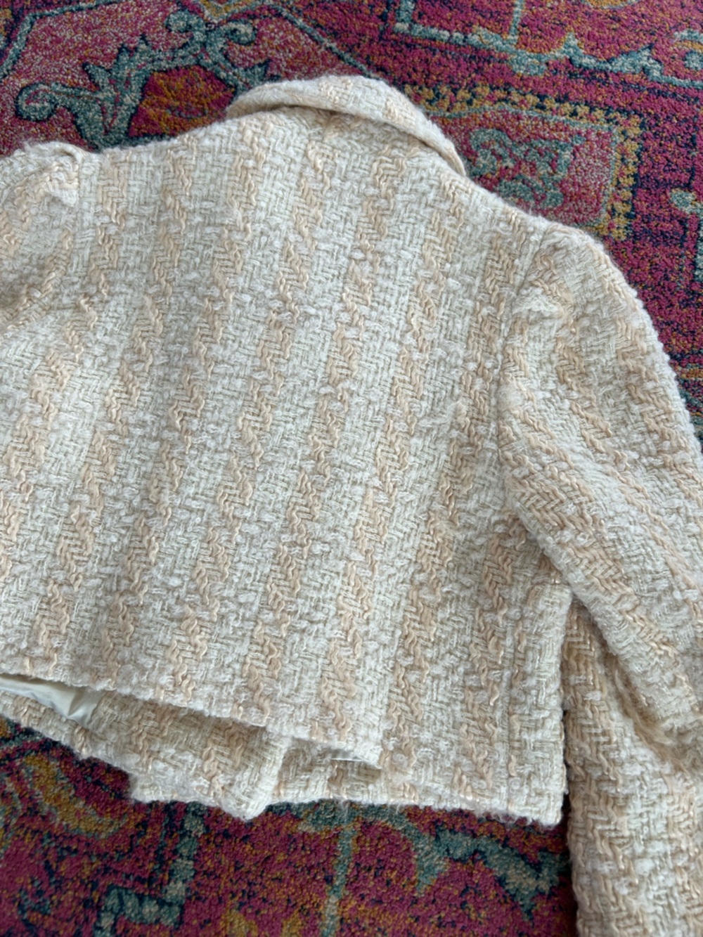 LoveShackFancy | Women’s ‘Harvest White’ Tweed Pearl-Button Cropped Jacket Sz 12 - Picture 13 of 16